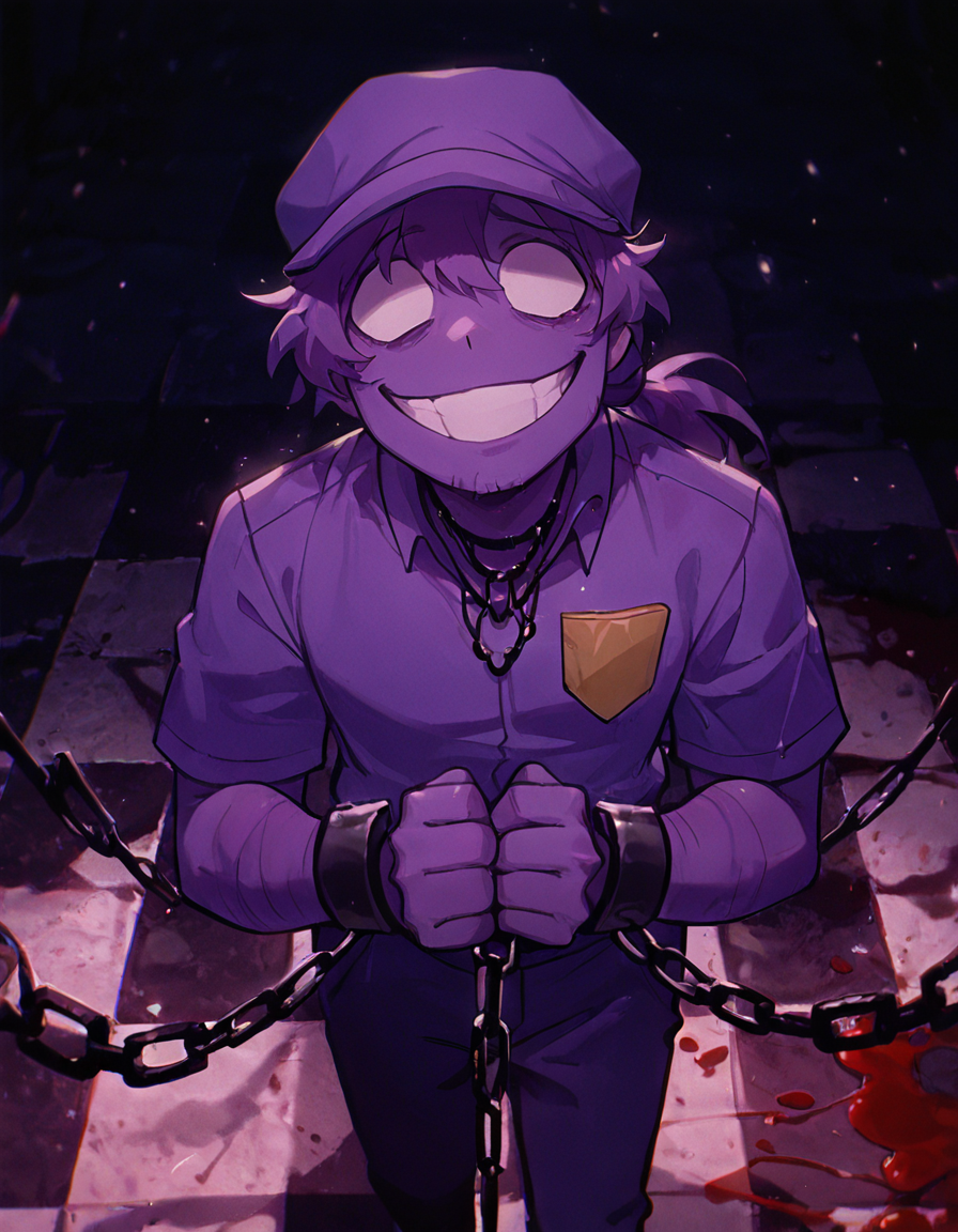 22004-3344600335-_lora_vincent-08_1_ vincent, purple hat, purple uniform, 1boy, smile, grin, purple skin, purple hair, ponytail,  , chained down,.png